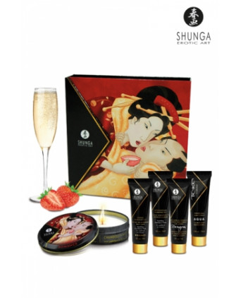 Coffret Secret de geisha vin pétillant à la fraise - Huiles et crèmes de massage
