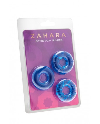 3 Cockrings Strech Rings bleu - Zahara - Anneaux péniens