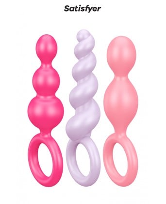 Set de 3 plugs colorés Booty Call - Satisfyer - Chapelet anal