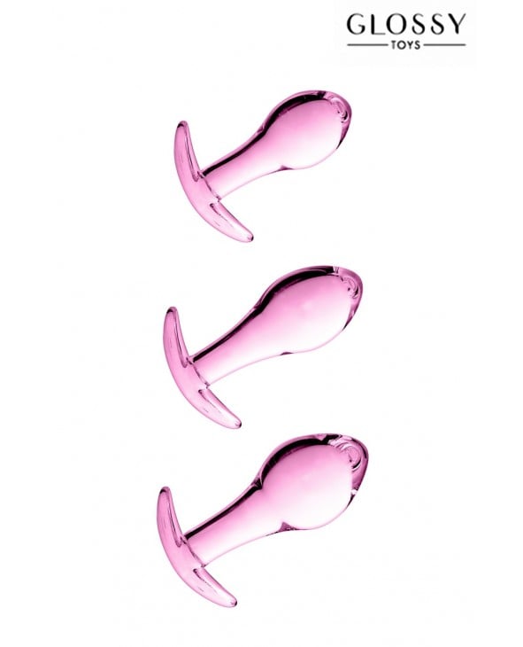 Set 3 plugs anal en verre Glossy Toys n° 17 Pink - Plugs, anus pickets