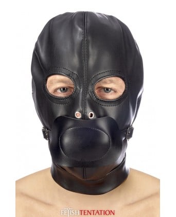 Cagoule BDSM simili cuir avec baillon amovible - Fetish Tentation - Cagoules, masques