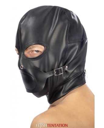 Cagoule BDSM simili cuir avec baillon amovible - Fetish Tentation - Cagoules, masques