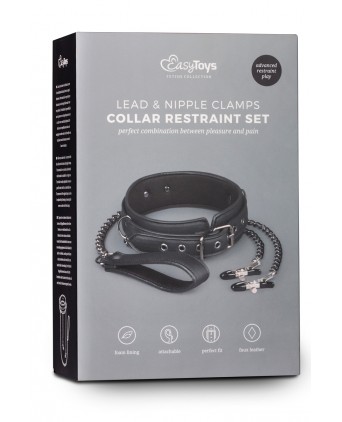 Collier cuir avec chaînes de seins - Easytoys Fetish Collection - Pinces, poids
