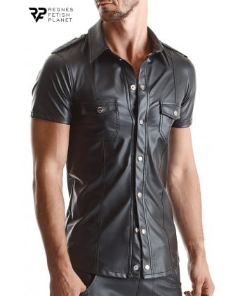 Chemise manches courtes wetlook noire Luca - Regnes - Prêt à porter