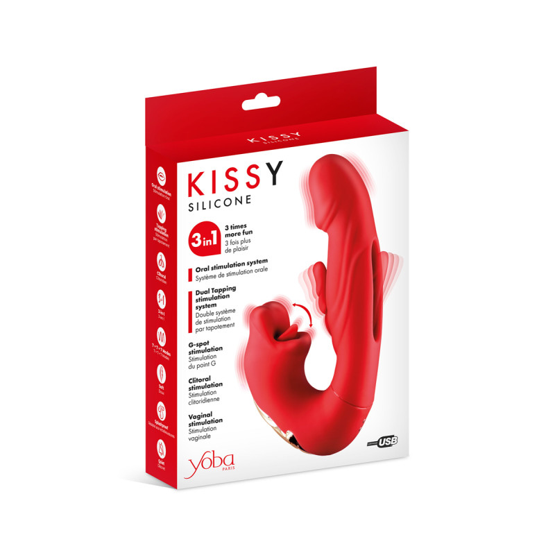 Vibromasseur rabbit 3-en-1 Kissy rouge - Yoba