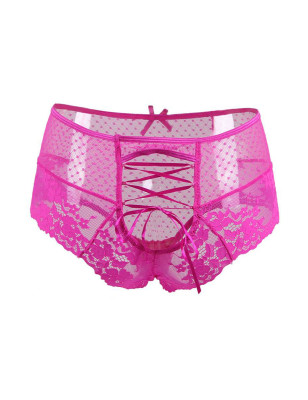 Tanga lacé dentelle taille haute Rose - Litolu Lingerie