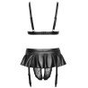 Soutien-gorge et slip fendu à jarretelles noir - Cottelli LINGERIE
